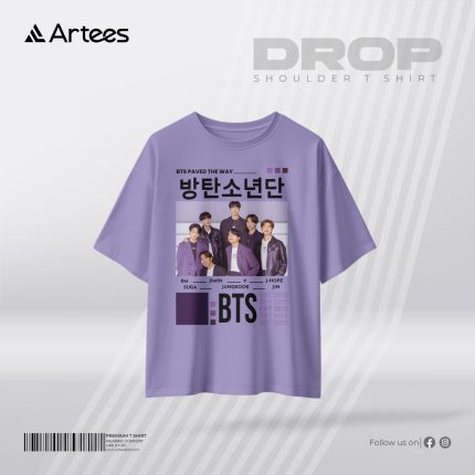Womens Premium Printed Drop Shoulder T-shirt- BTS Army
