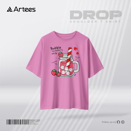 Womens Premium Printed Drop Shoulder T-shirt- Bubble Milk Tea