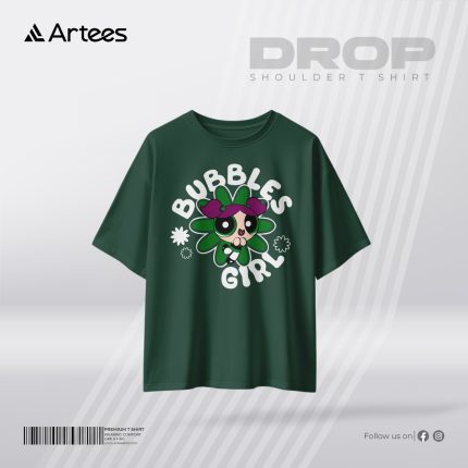 Womens Premium Printed Drop Shoulder T-shirt- Bubbles Girl