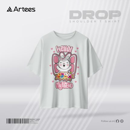 Womens Premium Printed Drop Shoulder T-shirt- Hello My Friend