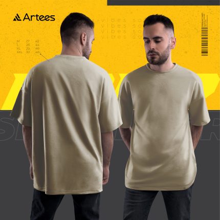 Premium Solid Drop Shoulder T-shirt- Buiscuit