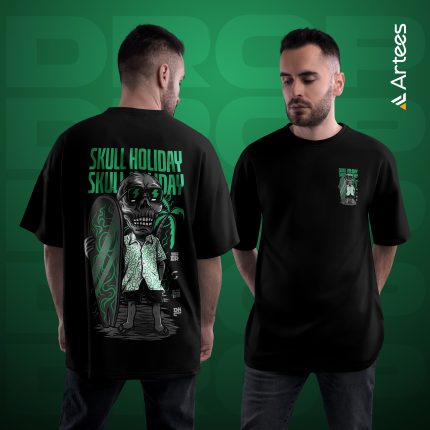 Premium Printed Drop Shoulder T-shirt- Skull Holiday