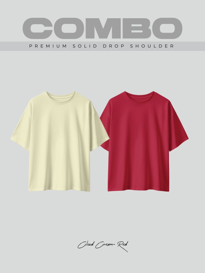 2 Pcs Premium Solid Drop Shoulder T-shirt- Combo 1 - Image 1