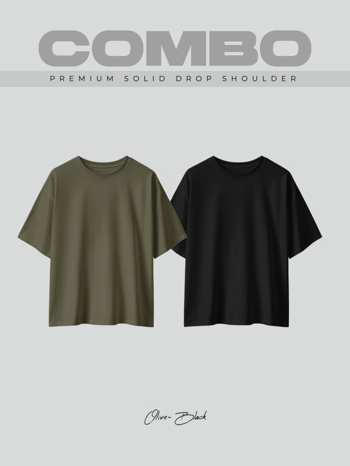 2 Pcs Premium Solid Drop Shoulder T-shirt- Combo 2 - Image 1