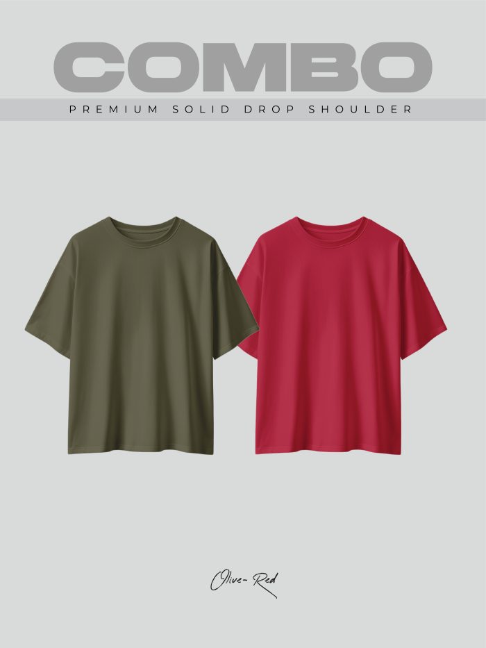 2 Pcs Premium Solid Drop Shoulder T-shirt- Combo 3 - Image 1