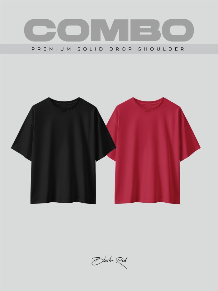 2 Pcs Premium Solid Drop Shoulder T-shirt- Combo 4 - Image 1