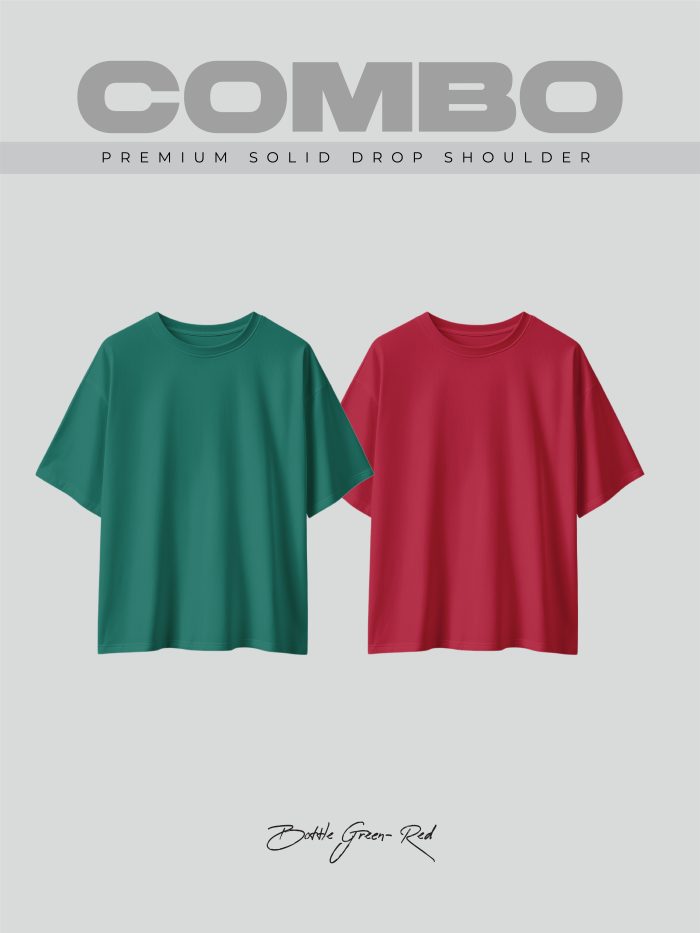 2 Pcs Premium Solid Drop Shoulder T-shirt- Combo 5 - Image 1
