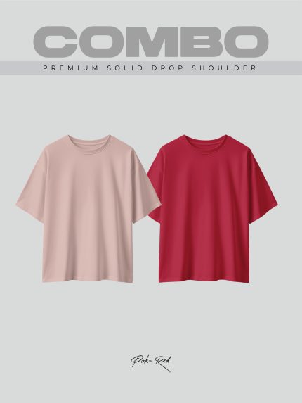 2 Pcs Premium Solid Drop Shoulder T-shirt- Combo 6