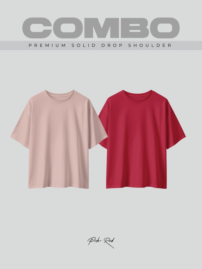 2 Pcs Premium Solid Drop Shoulder T-shirt- Combo 6 - Image 1