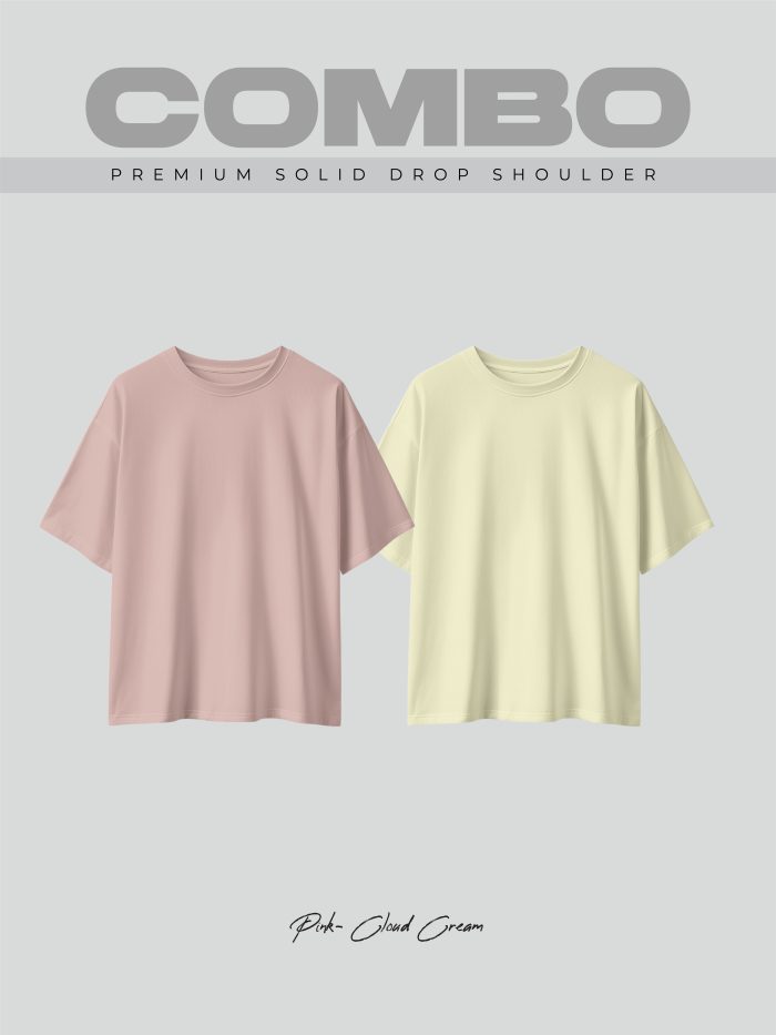 2 Pcs Premium Solid Drop Shoulder T-shirt- Combo 7 - Image 1