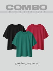 3 Pcs Premium Solid Drop Shoulder T-shirt- Combo 11