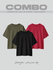 3 Pcs Premium Solid Drop Shoulder T-shirt- Combo 13