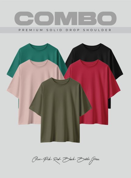 5 Pcs Premium Solid Drop Shoulder T-shirt- Combo 19