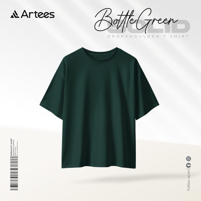 Premium Solid Drop Shoulder T-shirt- Bottle Green - Image 1
