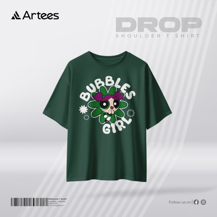 Womens Premium Printed Drop Shoulder T-shirt- Bubbles Girl - Image 1