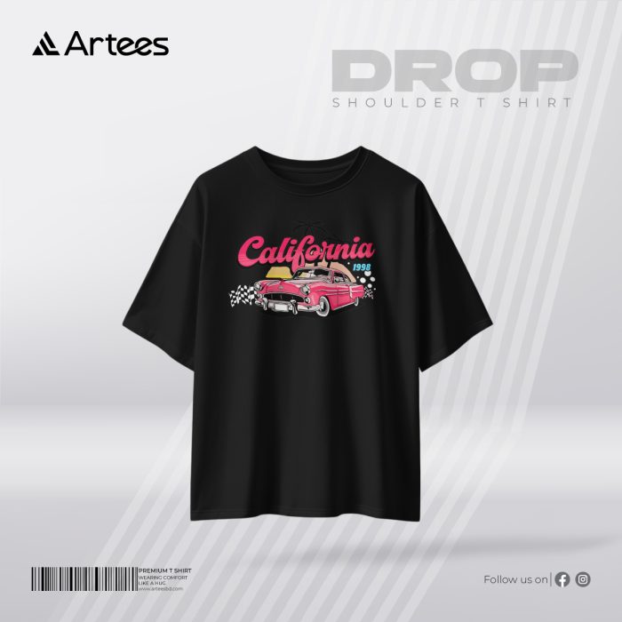 Womens Premium Printed Drop Shoulder T-shirt- California - Image 1