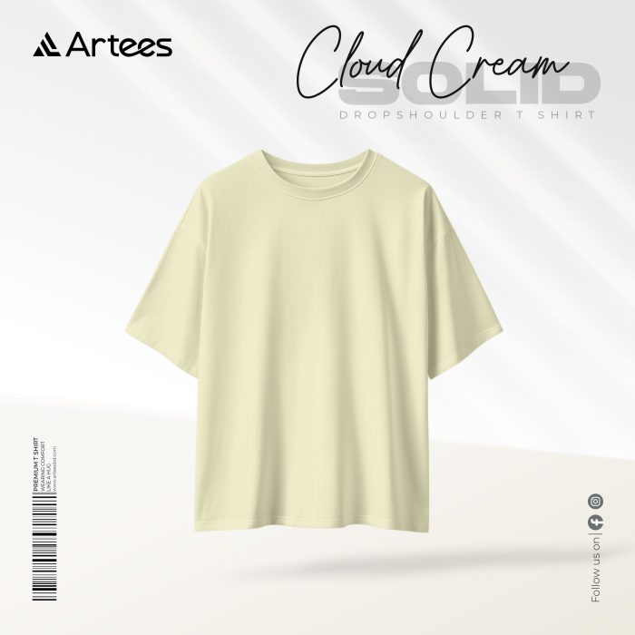 Premium Solid Drop Shoulder T-shirt- Cloud Cream - Image 1