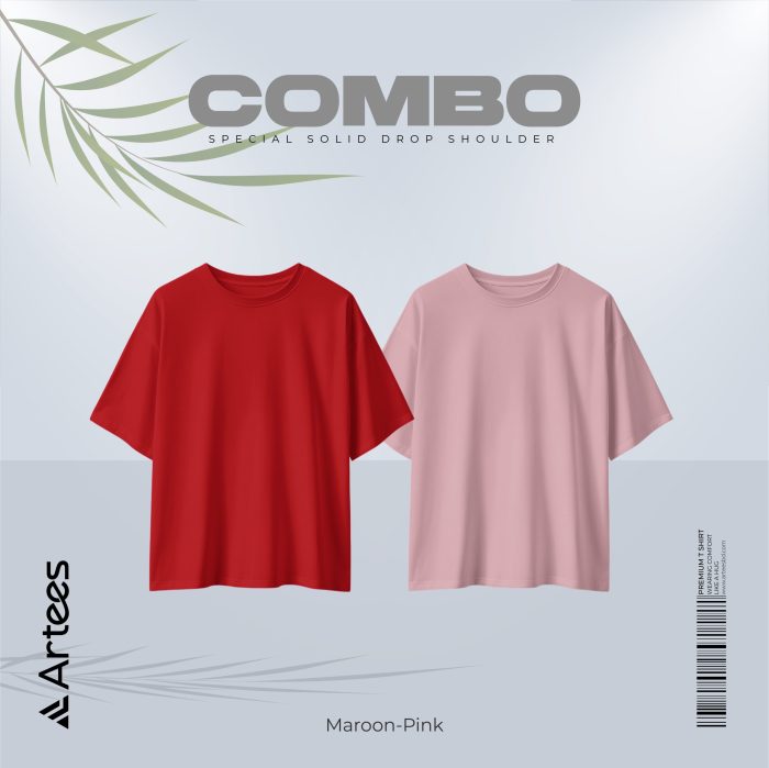 2 Pcs Premium Solid Drop Shoulder T-shirt- Combo 25 - Image 1