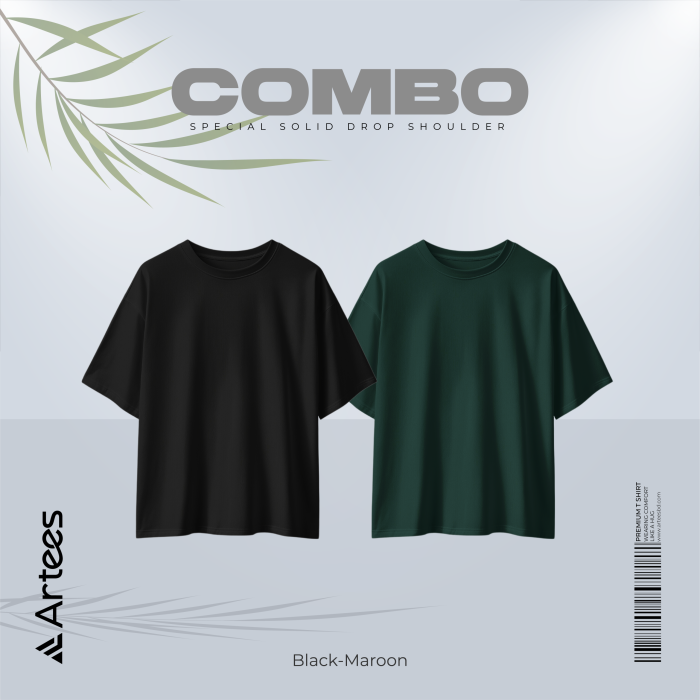 2 Pcs Premium Solid Drop Shoulder T-shirt- Combo 24 - Image 1