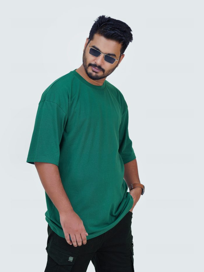 Premium Solid Drop Shoulder T-shirt- Bottle Green - Image 1