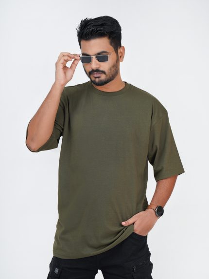 Premium Solid Drop Shoulder T-shirt- Olive