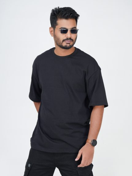 Premium Solid Drop Shoulder T-shirt-Black