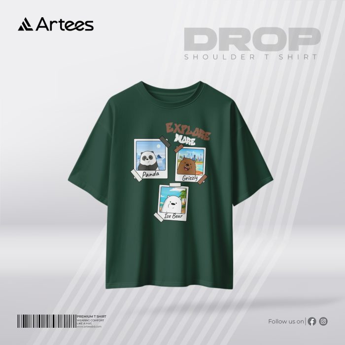 Womens Premium Printed Drop Shoulder T-shirt- Explore More - Image 1