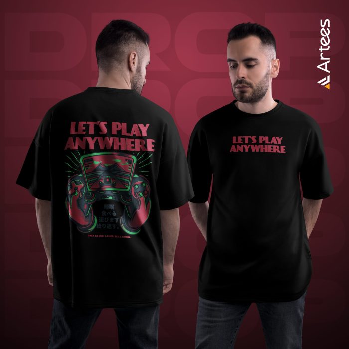 Premium Printed Drop Shoulder T-shirt- Lets Play Anywhere - Image 1