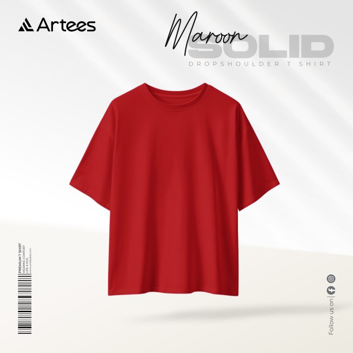Premium Solid Drop Shoulder T-shirt- Maroon - Image 1