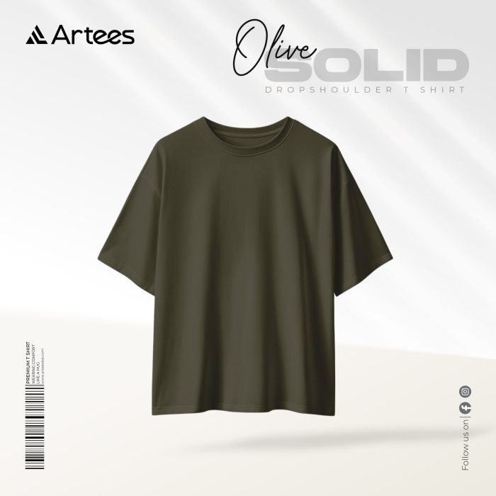 Premium Solid Drop Shoulder T-shirt- Olive - Image 1