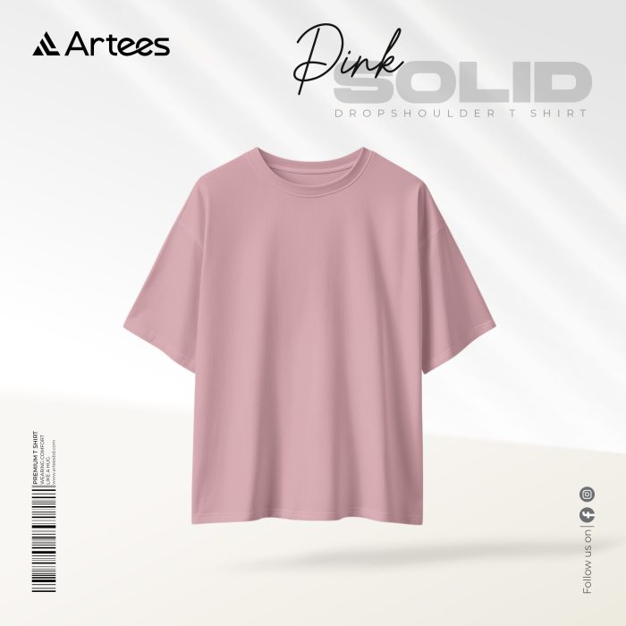 Premium Solid Drop Shoulder T-shirt- Pink - Image 1