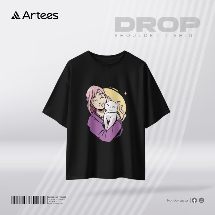 Womens Premium Printed Drop Shoulder T-shirt - Image 1