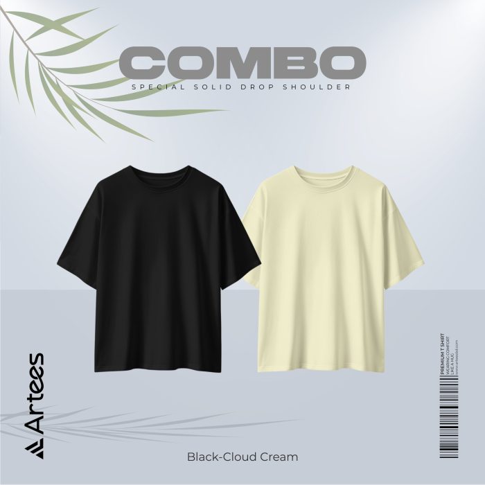 2 Pcs Premium Solid Drop Shoulder T-shirt- Combo 20 - Image 1