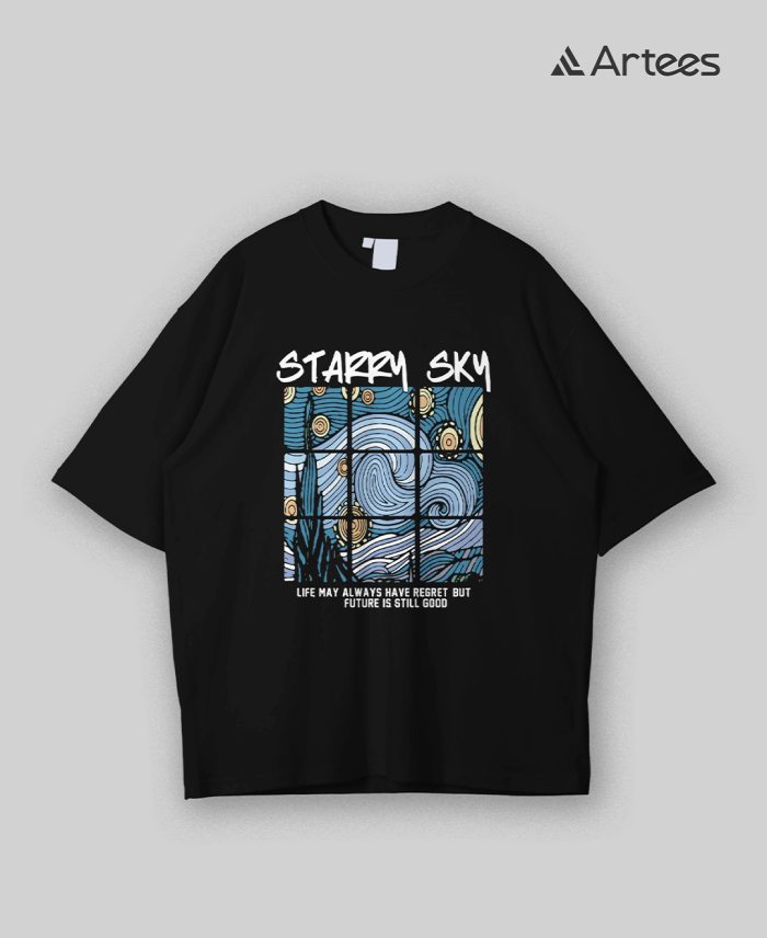 Premium Printed Drop Shoulder T-shirt- Starry Sky - Image 1